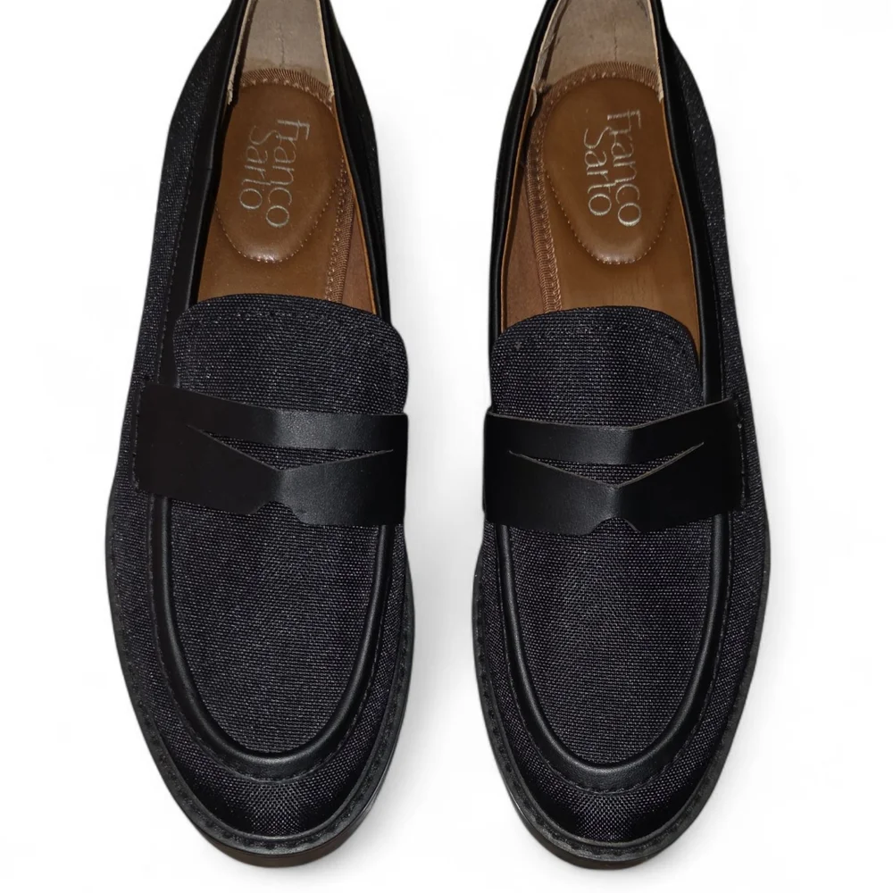 Franco Sarto Women’s Black Fabric Platform Loafers Sz 7.5M – Chunky Sole Slip-On